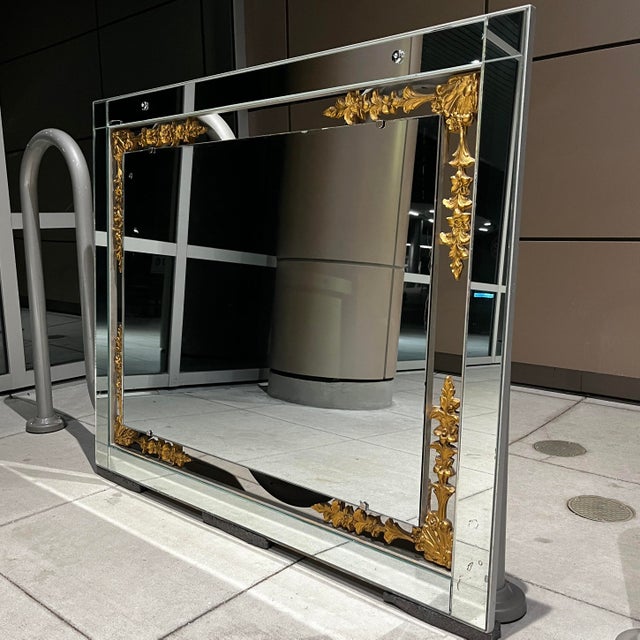 Silver Large Hollywood Regency Silver & Gilt Antique Wall Mirror Style of Maison Jansen For Sale - Image 8 of 12