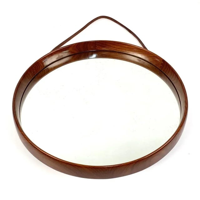 Swedish Teak and Leather Wall Mirror by Uno & Östen Kristiansson for Luxus Vittsjö, 1960s For Sale - Image 3 of 15