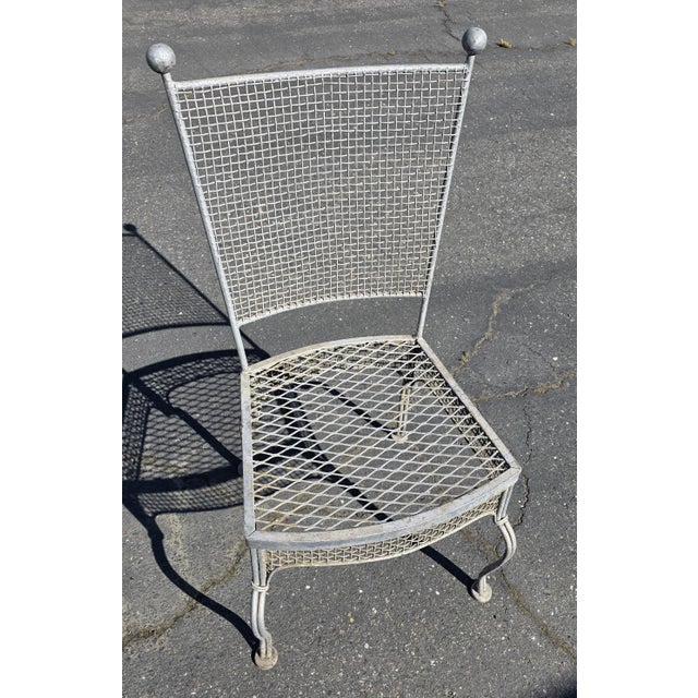 Vintage Rare 1960's Russell Woodard Attributed Mesh Wrought Iron Patio Glass Table and 4 Chairs For Sale - Image 9 of 18