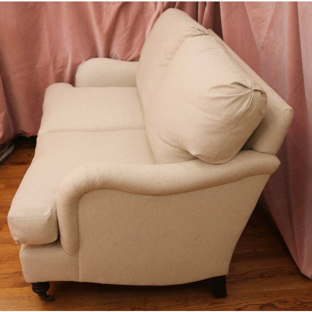 Hickory Chair Furniture Loveseat Settee Recently Re-upholstered in Natural Belgian Linen. As a re-upholstered piece the...