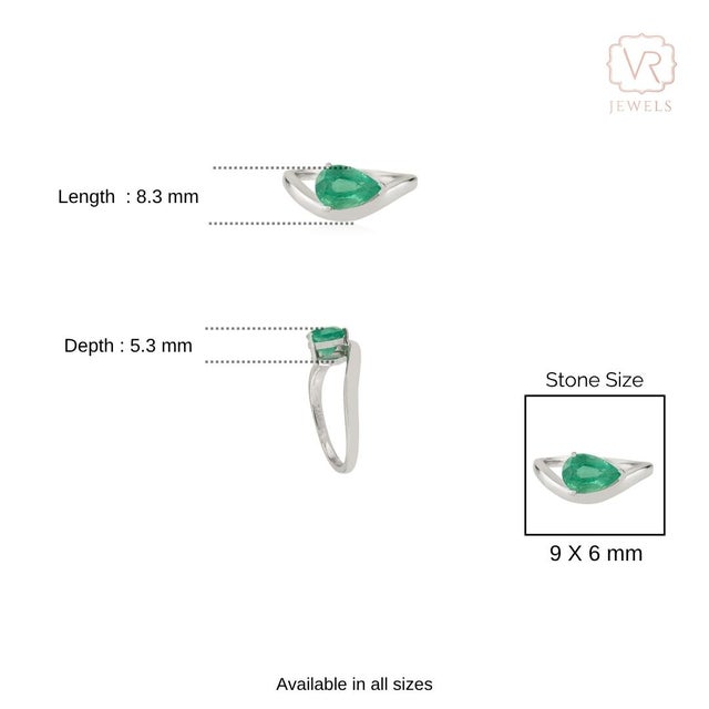 VRJewels 1.31 Carat Pear-Cut Zambian Emerald Wave Ring Size 7 in 14k White Gold For Sale - Image 9 of 13