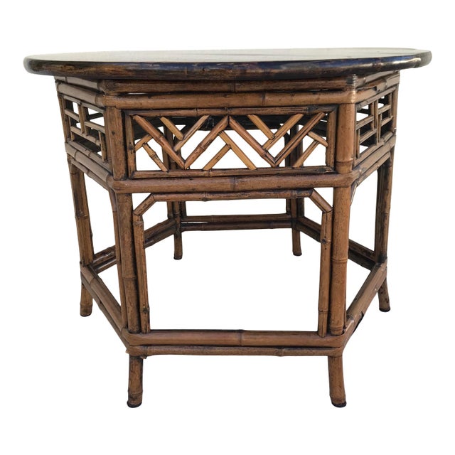 Vintage Burnt Bamboo Chinese Chippendale Brighton Pavilion Style Chinoiserie Side Table For Sale In Naples, FL - Image 6 of 10