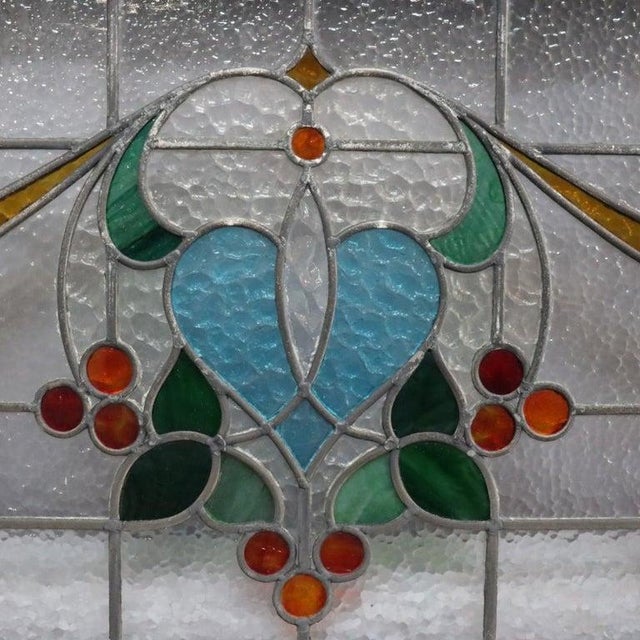 Glass Pair Frank Lloyd Wright Style Arts & Crafts Leaded Stained Glass Windows C1920 For Sale - Image 7 of 16