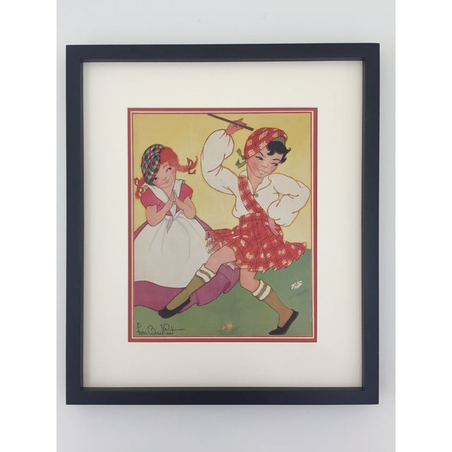Children's Framed "Jocky Was a Piper's Son" Nursery Rhyme Print by Fern Bisel Peat For Sale - Image 3 of 3