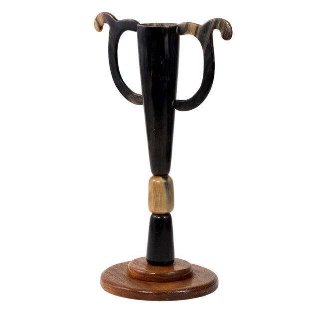 Antique Early 1900s Folk Art Handmade Cattle Horn Trophy Cup / Loving Cup W/ Mahogany Wood Base - 15.5" H For Sale In Philadelphia - Image 6 of 18