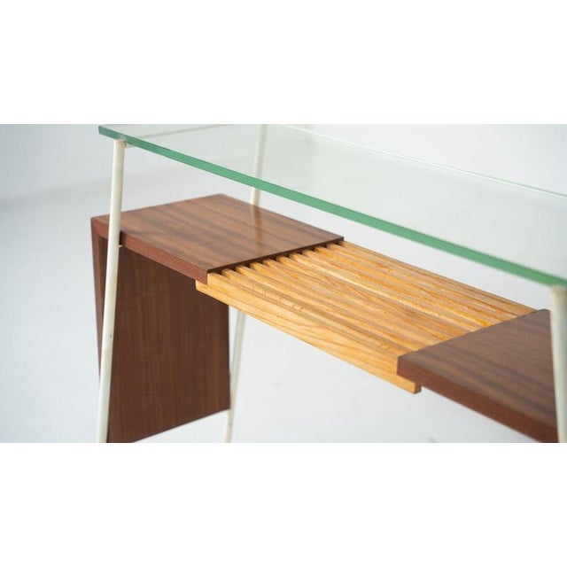 1960s Mid-Century Modern Console Table in Wood, Metal and Glass, Italy, 1960s For Sale - Image 5 of 12