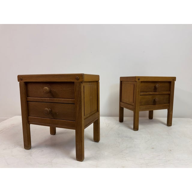 Brown Brutalist Bedside Tables in Oak, 1970s, Set of 2 For Sale - Image 8 of 18