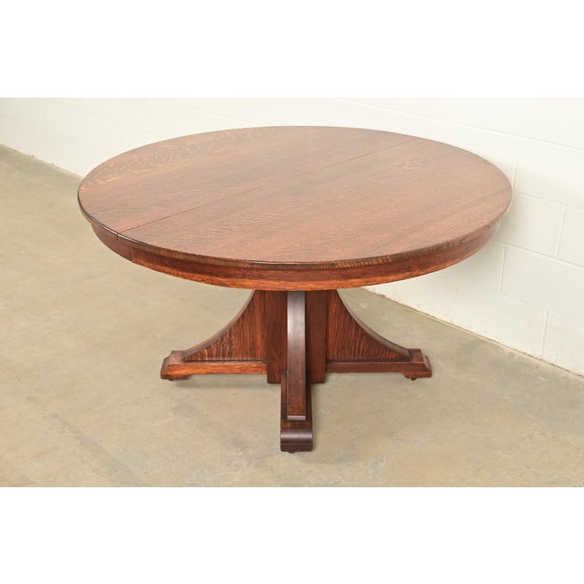 Mission Stickley Brothers Antique Mission Oak Arts & Crafts Pedestal Extension Dining Table, Circa 1910 For Sale - Image 3 of 13