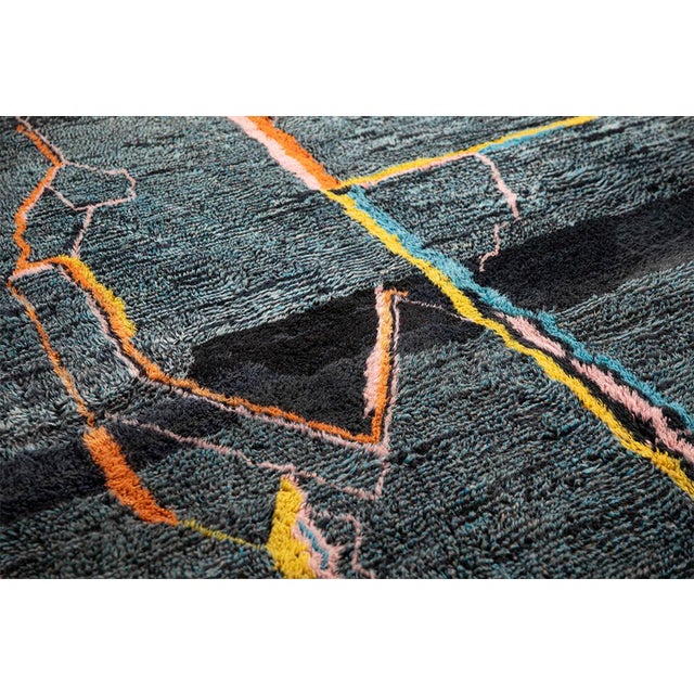 Black Bold Contemporary Abstract Hand-Knotted Moroccan Wool Rug | 9'11 X 6'9" | One of a Kind For Sale - Image 8 of 8