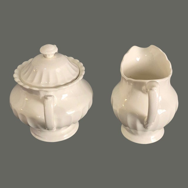 English Vintage English Ironstone J & G Meakin Classic White Sugar and Creamer Set For Sale - Image 3 of 7