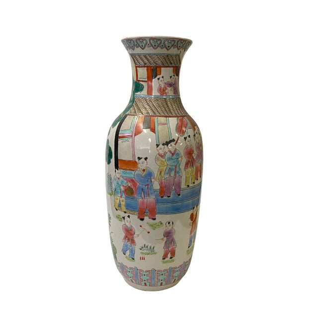 White Vintage Chinese Ceramic White Porcelain Color People Graphic Vase For Sale - Image 8 of 8