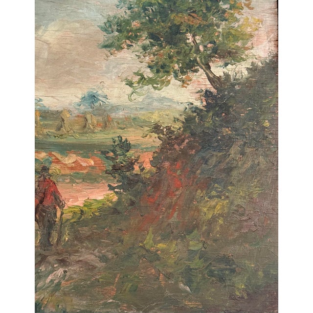 Late 19th Century Gold Framed French Impressionist Oil on Board “Countryside Stroll” Artist Signed T. La Rive For Sale - Image 9 of 12