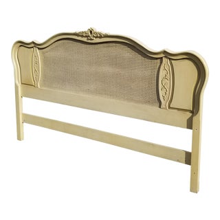 Vintage Off White French Country King Cane Headboard Chic Shabby For Sale