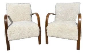 Pair of Fritz Hansen Danish 1950s Shearling Lounge Chairs