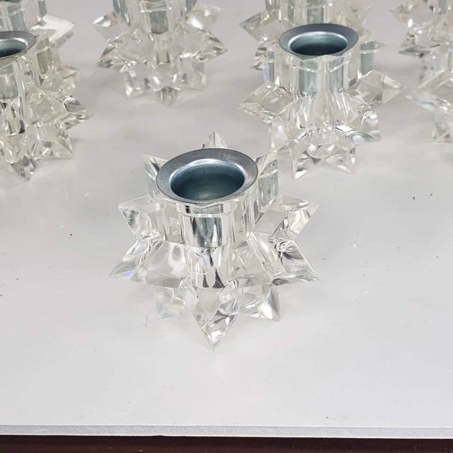 Vintage Italy Candle Holder Set Clear Lucite Multifaceted Atomic Starburst - Set of 10 For Sale - Image 11 of 13