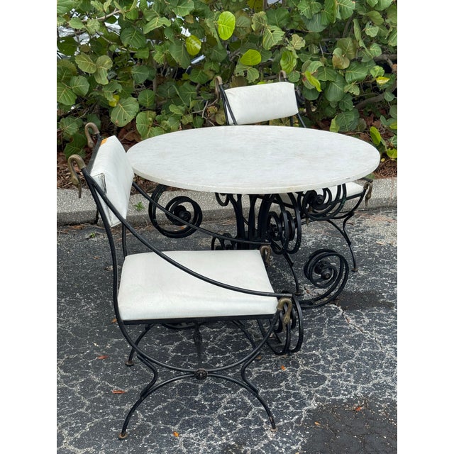 Maison Jansen–Style Vintage Iron & Brass Bistro Set With Marble Top For Sale In Tampa - Image 6 of 7