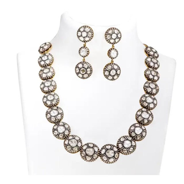 Silver Natural Rose Cut Polki Diamond Handmade Victorian Necklace 925 Sterling Silver - Set of 3 For Sale - Image 8 of 8