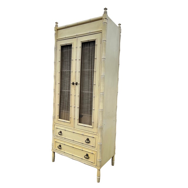 Ornamental & Decorative Materials Vintage Faux Bamboo Tall Cabinet Chifferobe Dresser For Sale - Image 7 of 7