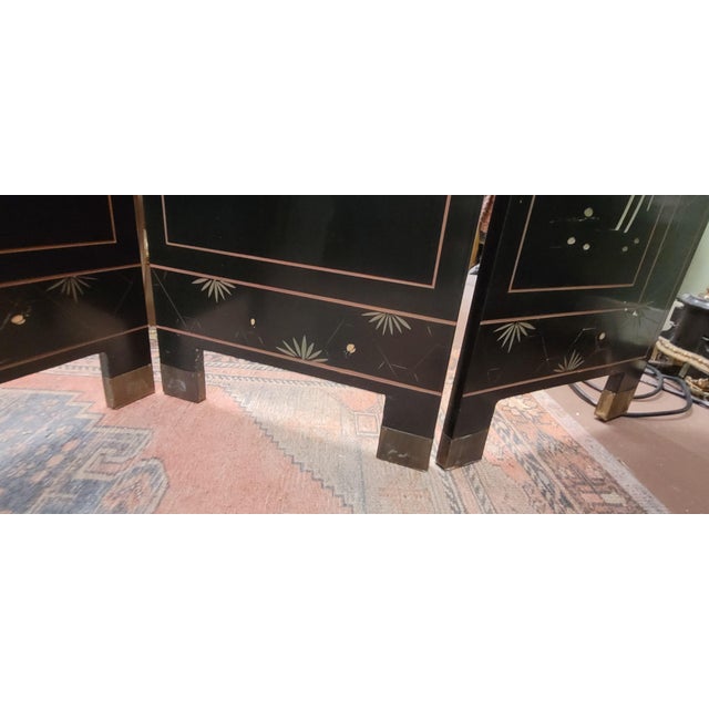 Vintage Chinese Sculpted Four Part Folding Screen For Sale - Image 4 of 18