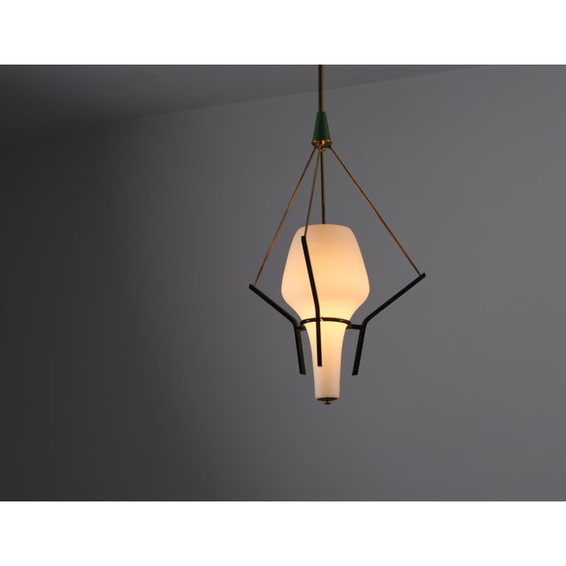 Italian Pendant Lamp in Brass and Opaline Glass, 1950s For Sale - Image 9 of 12