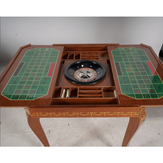 Brown Vintage Italian Marquetry Convertible Roulette, Chess and Card Game Table For Sale - Image 8 of 10