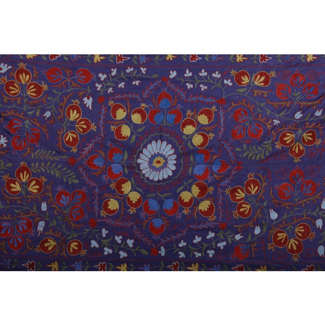 Textile Silk Suzani Wall Decor With Pomegranate Design 3'5'' X 6'4'' For Sale - Image 7 of 10