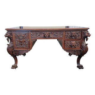 Antique Rj Horner-Style Mahogany Partners Desk With Winged Griffins For Sale
