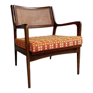 1950s Mid-Century Modern Cane Back Walnut Armchair For Sale