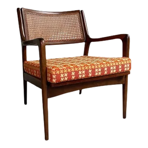 1950s Mid-Century Modern Cane Back Walnut Armchair
