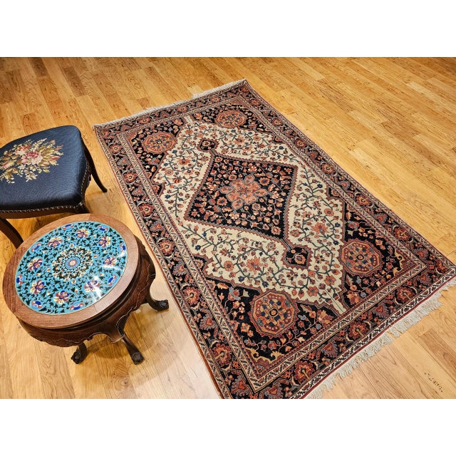 19th Century Persian Farahan Sarouk Rug, Handwoven Floral Patter, Ivory & Blue, 5’ X 7’ For Sale - Image 4 of 12