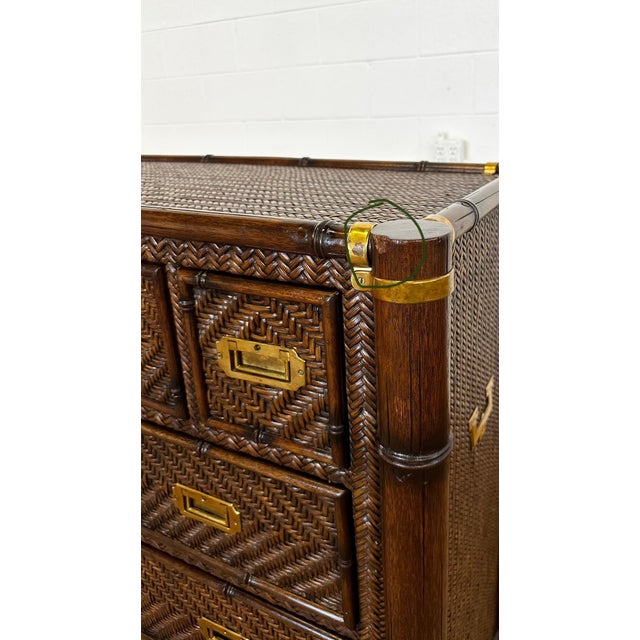 1991 Rare Ralph Lauren Senegal Rattan & Faux Bamboo Campaign Chest of Drawers For Sale - Image 10 of 11