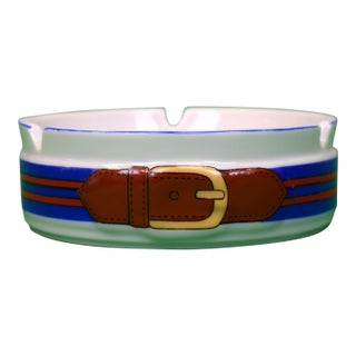 Preppy Surcingle Stripe Belt Ceramic C1980s Ashtray For Sale