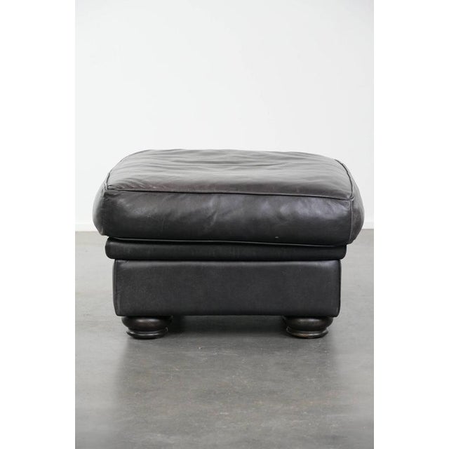 English Style Black Cowhide Ottoman For Sale - Image 5 of 11
