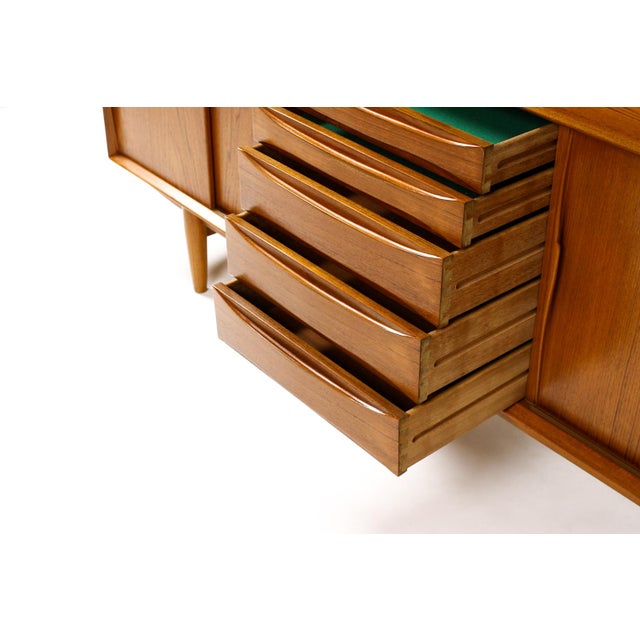 Wood 1960s Attributed to Danish Modern Mid Century Teak Credenza Sideboard — Sliding Doors — Dyrlund For Sale - Image 7 of 10