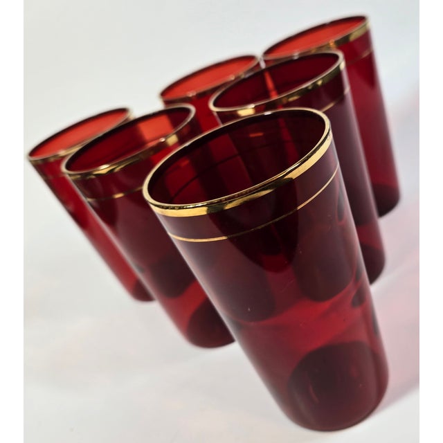 Hollywood Regency Gold Rimmed Ruby Tumblers - Set of 6 | Chairish