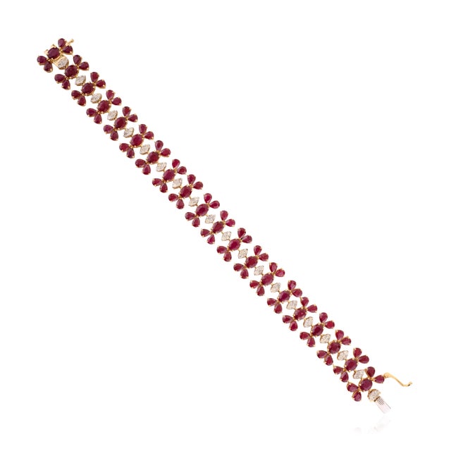 Not Yet Made - Made To Order Vintage-Inspired 20.96 CTW Pigeon Red Ruby Statement Beacelet for Women in 14k Gold For Sale - Image 5 of 13