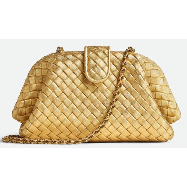 Contemporary 2025 Bottega Veneta Lauren 1980 Gold Leather Clutch Shoulder Bag Pouch Handbag For Sale - Image 3 of 17