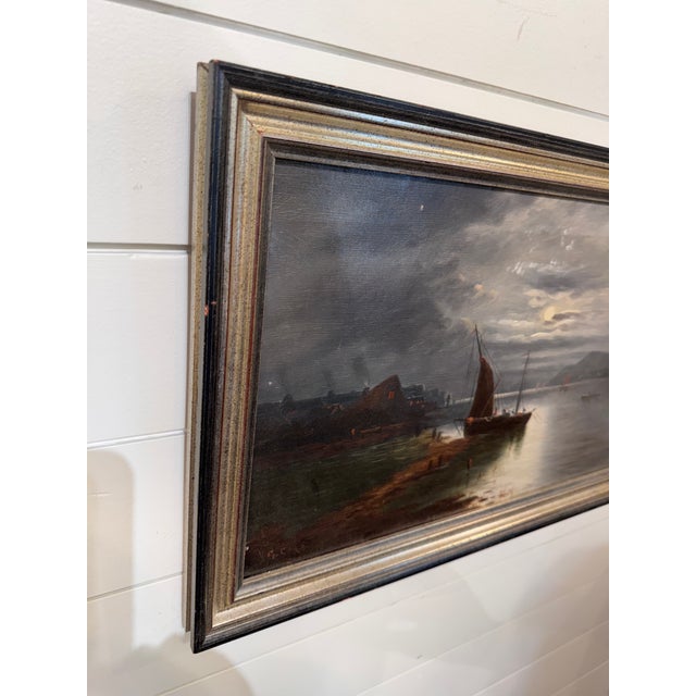 English 19th Century Oil on Canvas "Sailin' Under Moonlight" For Sale - Image 3 of 9