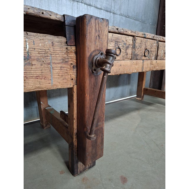 Long Industrial Wooden Workbench For Sale - Image 4 of 9