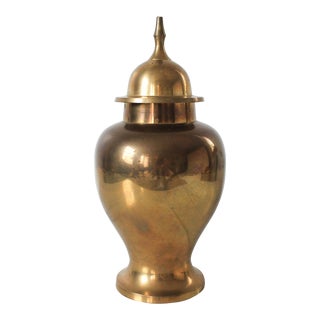 Vintage Lidded Brass Ginger Jar For Sale