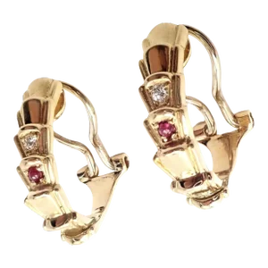 Christian Dior 18k Yellow Gold Diamond Ruby Earrings, Pair