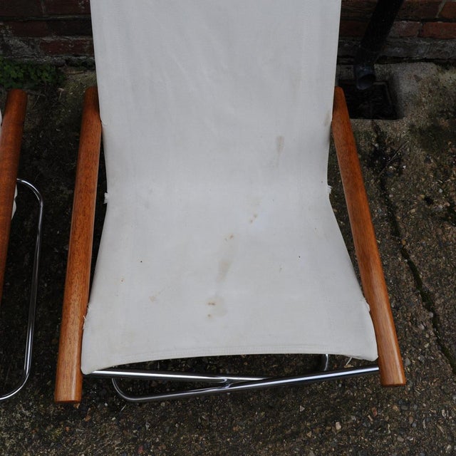 Set of NY Chairs in White Canvas attributed to Takeshi Nii, Japan, 1950s For Sale - Image 13 of 14