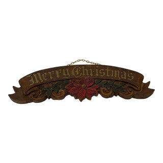 Vintage 1970s Merry Christmas Hanging Sign For Sale