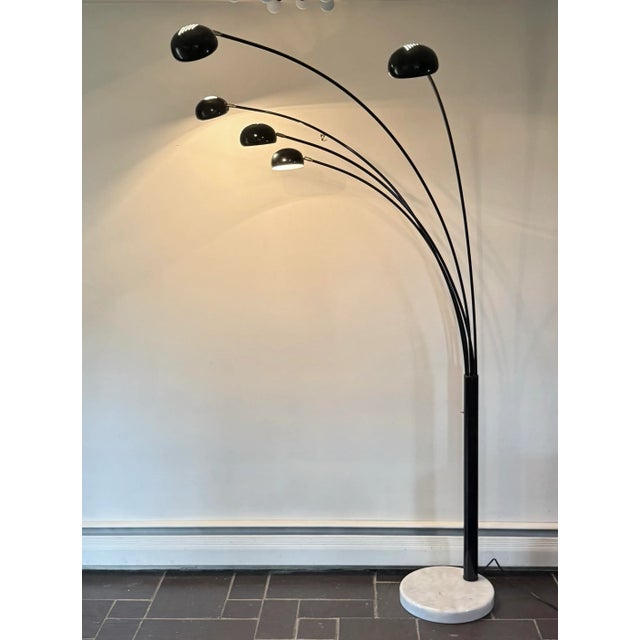1970’s Mid Century Modern Guzzini/Italian Style 5-Light Arc Floor Lamp in Black Marble Base For Sale - Image 12 of 12