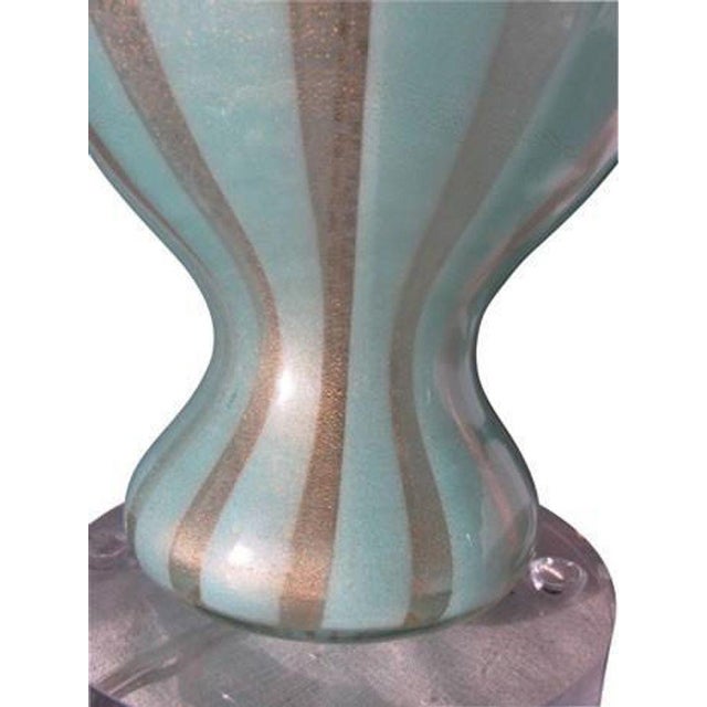 Mid-Century Modern 1950s Alfredo Barbini Turquoise Stripe Murano Glass Lamps - a Pair For Sale - Image 3 of 5