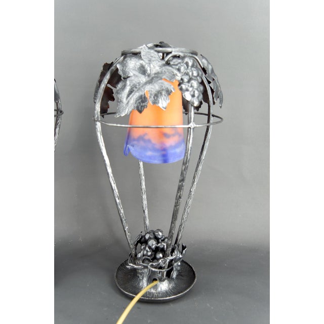 Art Deco Wrought Iron Lamps with Vine Motif from Muller Frères, Lunéville, 1925, Set of 2 For Sale - Image 10 of 18