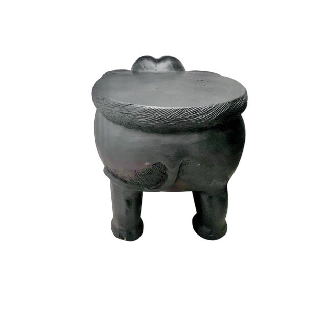 Black Late 20th Century Solid Hand-Carved Wood Elephant Stool, Plant Stand / Side Table For Sale - Image 8 of 10
