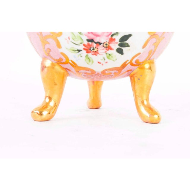 1980s Hand Painted Rose Pink Porcelain Egg in the Style of Dresden For Sale - Image 5 of 13