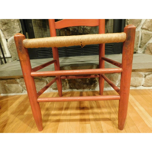 1920s Pair of Red Ladderback Chairs With Rush Seats For Sale - Image 13 of 18