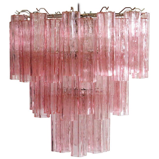 Tronchi Chandeliers with 48 Pink Glasses in the Style of Toni Zuccheri, Murano, 1990, Set of 2 For Sale - Image 3 of 16